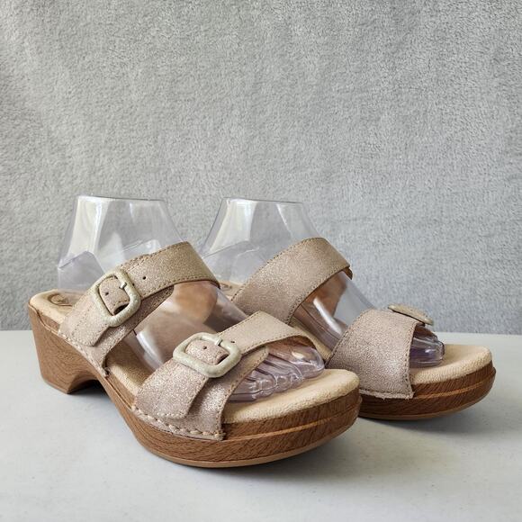 Dansko Sandals Womens 10.5 Slip On Leather Champagne Shimmer Buckle Sophie EU 41 - Picture 5 of 11